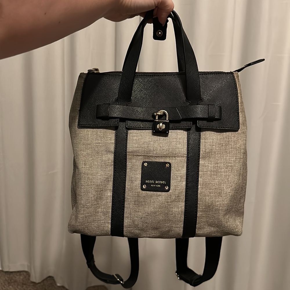 Henri Bendel Jetsetter Backpack - Canvas with Black and Gold